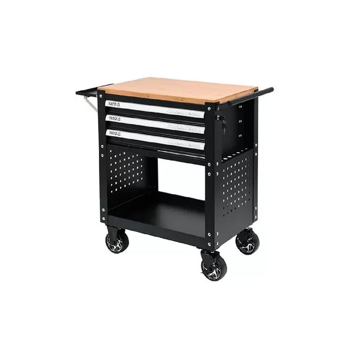 Metal Service Trolley 3 Drawers Wooden Top Yato
